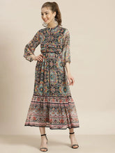 Black Chiffon Printed Tiered Dress